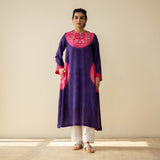 Pitaara Hand Embroidered Modal Kurta - Violet