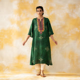 Noora Hand Embroidered Modal Kurta - Forest Green