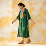 Noora Hand Embroidered Modal Kurta - Forest Green