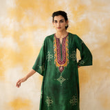 Noora Hand Embroidered Modal Kurta - Forest Green