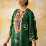 Noora Hand Embroidered Modal Kurta - Forest Green