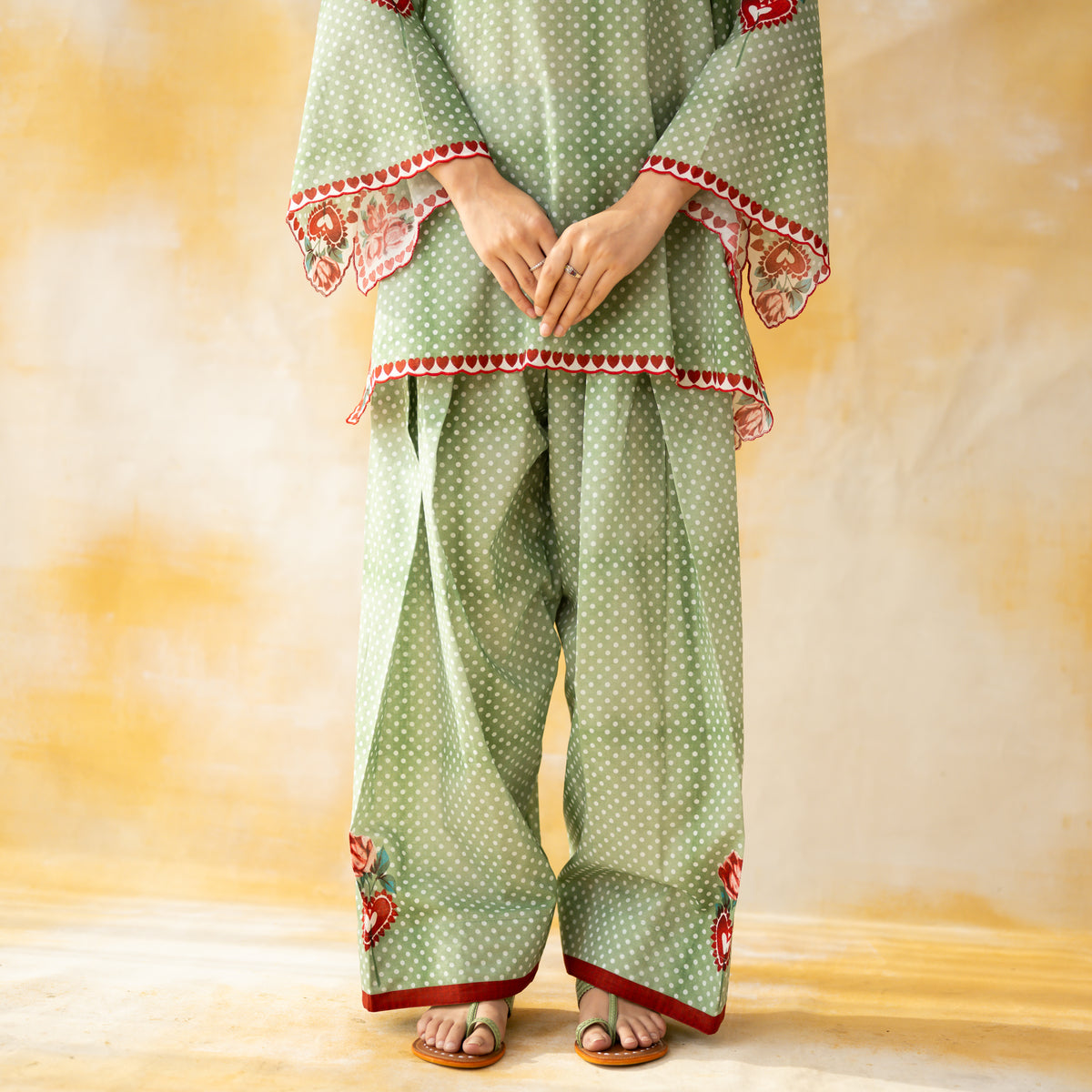 Chameli Mulmul Cotton Farshi Set - Pista