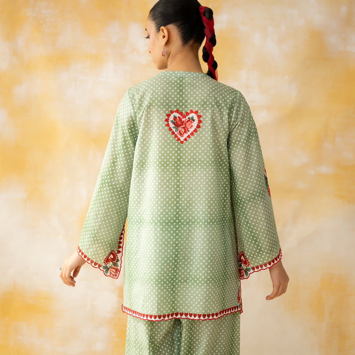 Chameli Mulmul Cotton Farshi Set - Pista