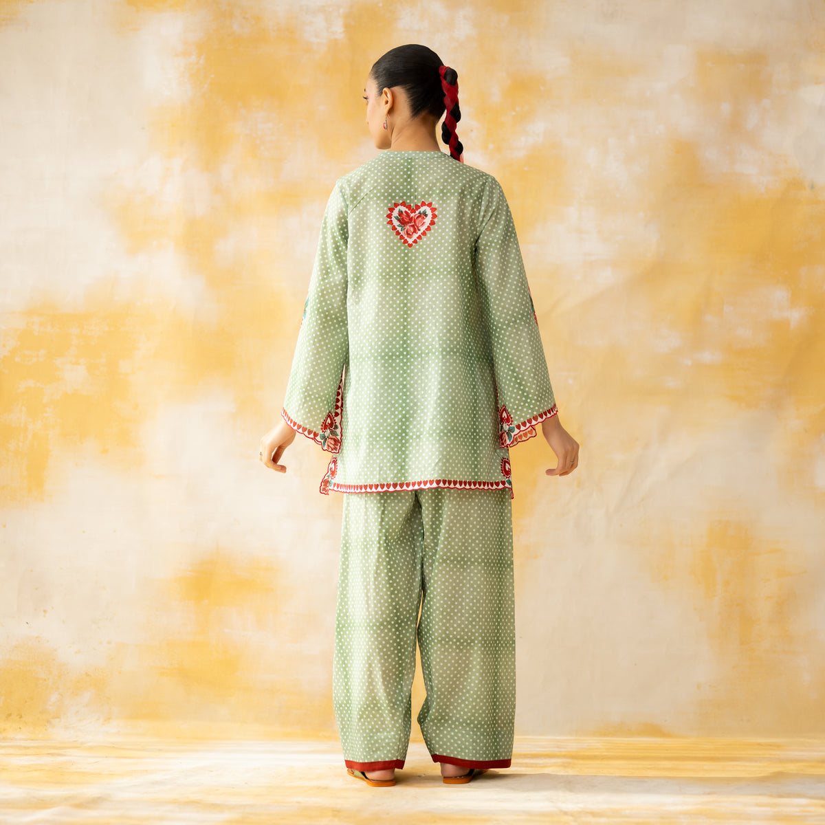 Chameli Mulmul Cotton Farshi Set - Pista