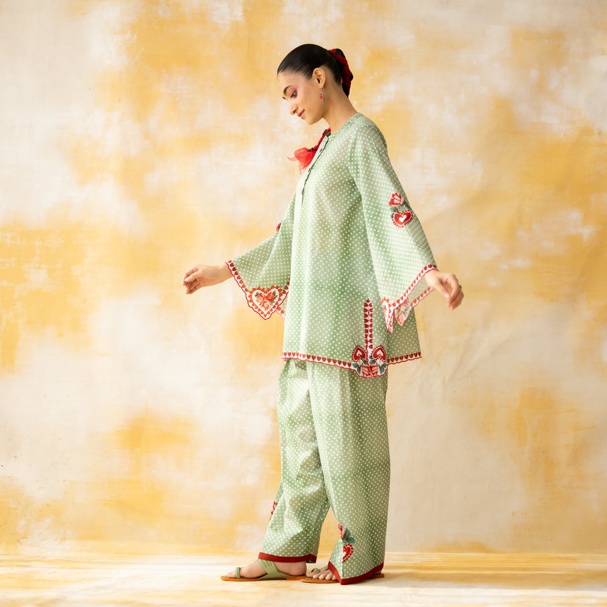 Chameli Mulmul Cotton Farshi Set - Pista