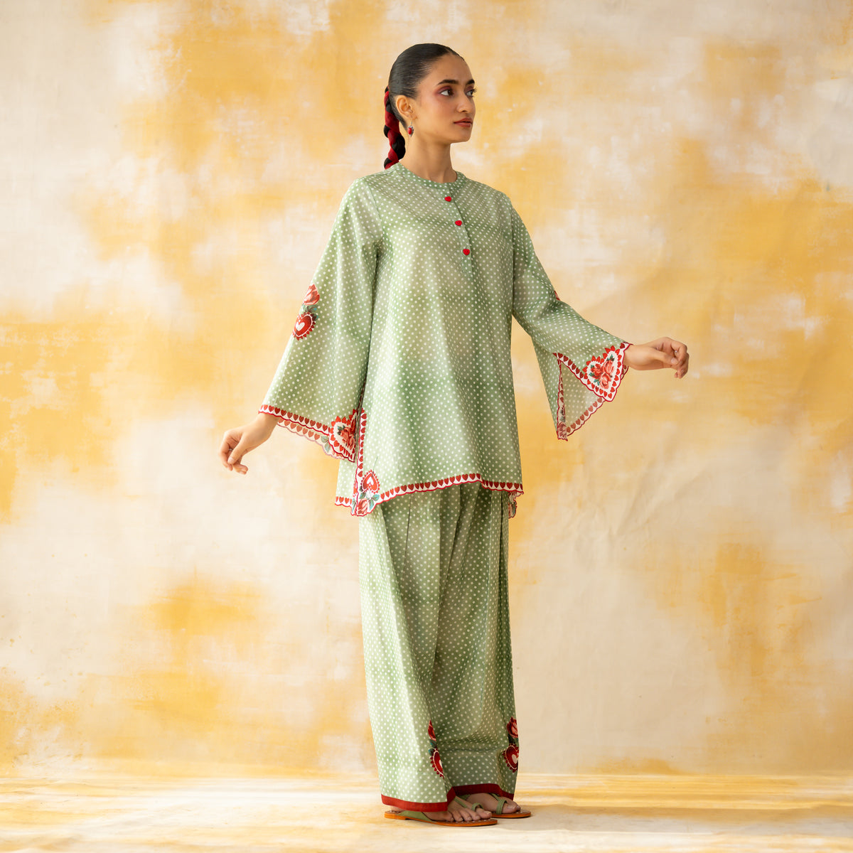 Chameli Mulmul Cotton Farshi Set - Pista