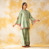 Chameli Mulmul Cotton Farshi Set - Pista