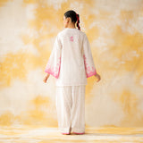 Senorita Hand Embroidered Mulmul Cotton Farshi Set - Baby Pink