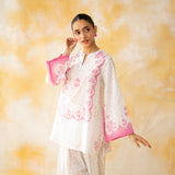 Senorita Hand Embroidered Mulmul Cotton Farshi Set - Baby Pink