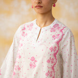 Senorita Hand Embroidered Mulmul Cotton Farshi Set - Baby Pink