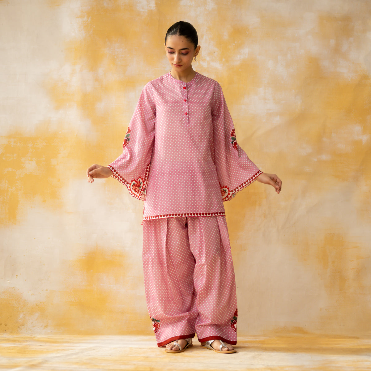 Chameli Mulmul Cotton Farshi Set - Pastel Pink