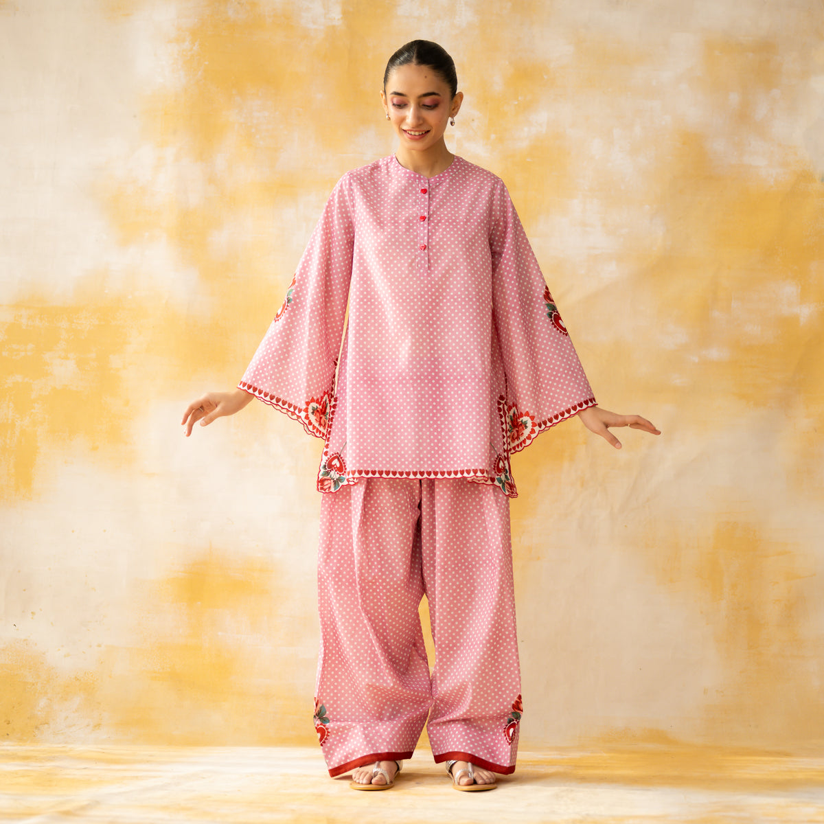 Chameli Mulmul Cotton Farshi Set - Pastel Pink