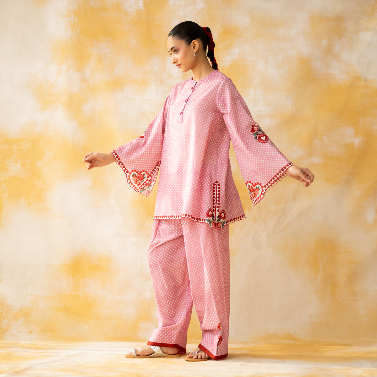 Chameli Mulmul Cotton Farshi Set - Pastel Pink