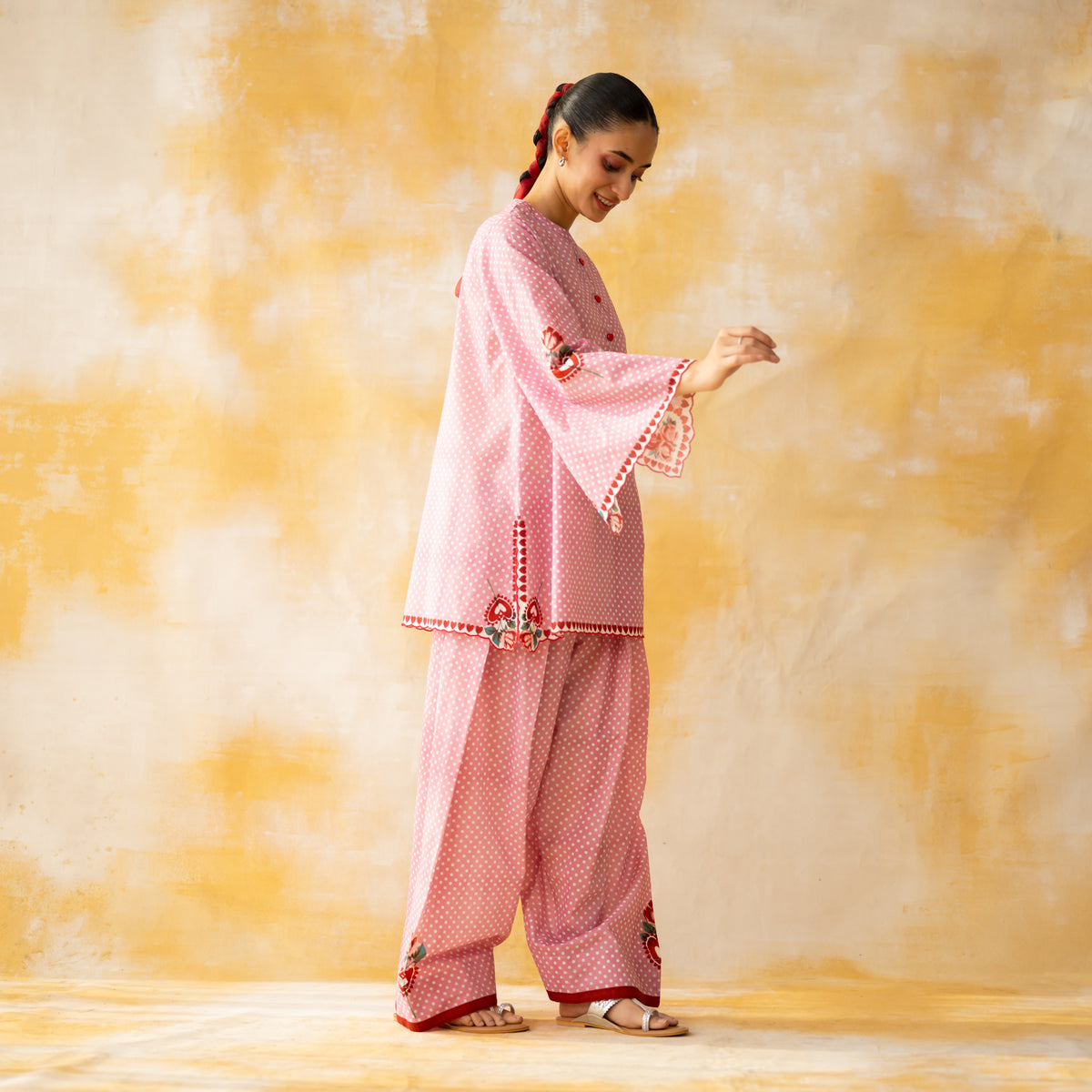 Chameli Mulmul Cotton Farshi Set - Pastel Pink