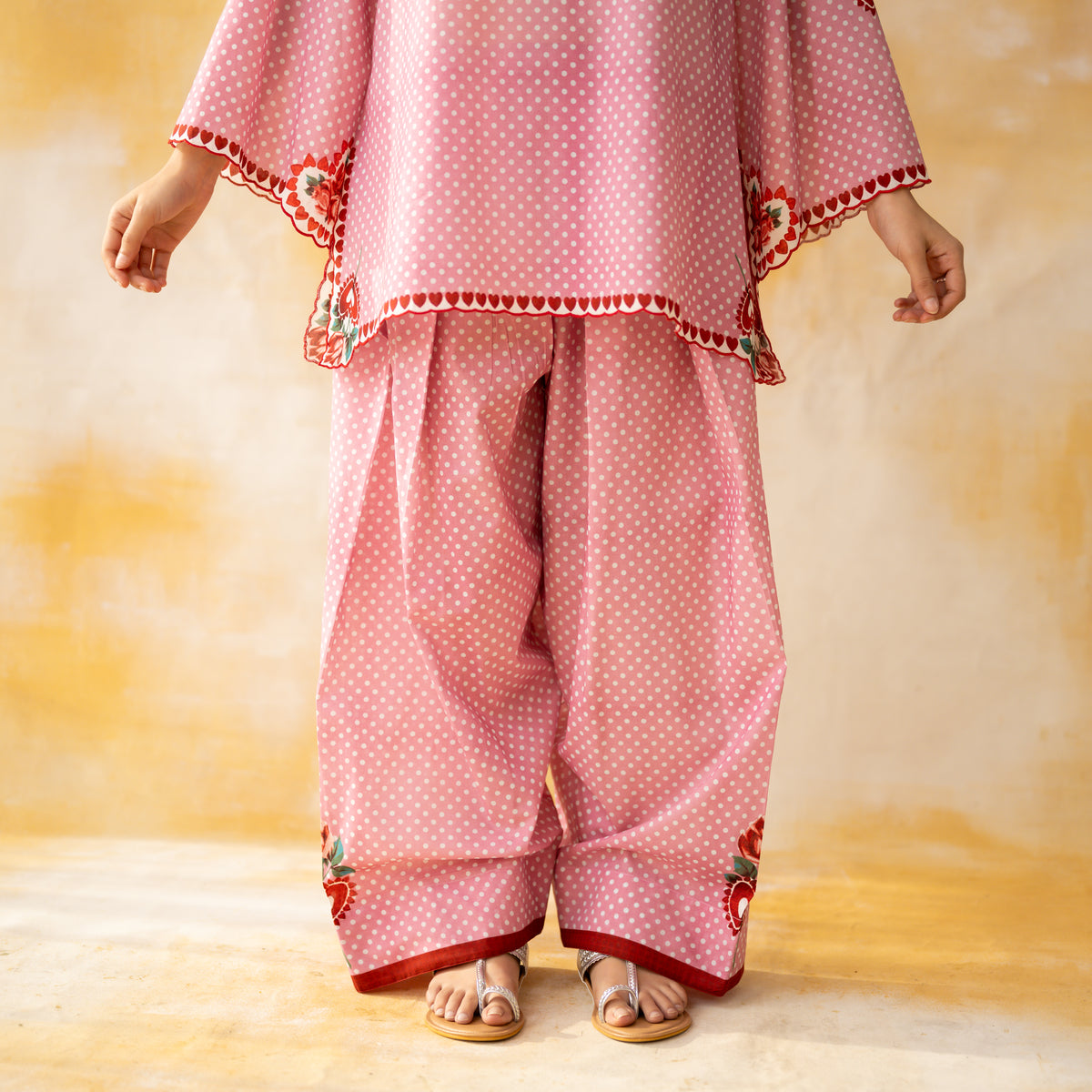 Chameli Mulmul Cotton Farshi Set - Pastel Pink