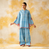 Chameli Mulmul Cotton Farshi Set - Azure