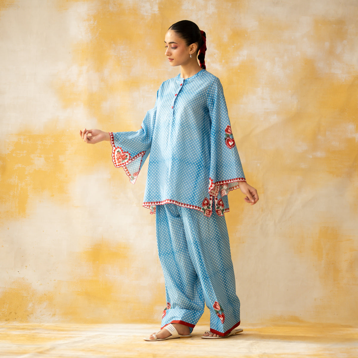 Chameli Mulmul Cotton Farshi Set - Azure