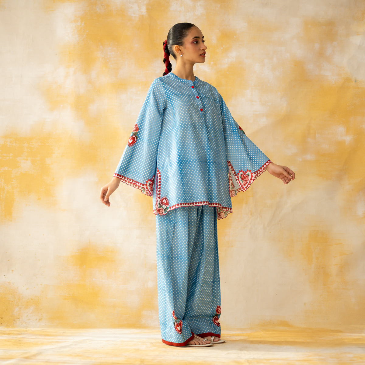 Chameli Mulmul Cotton Farshi Set - Azure