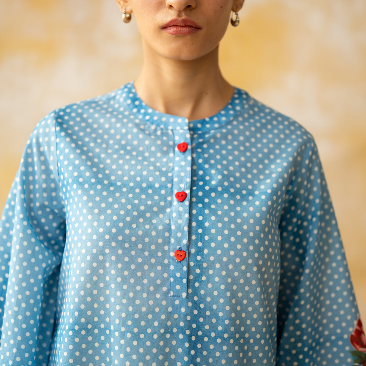 Chameli Mulmul Cotton Farshi Set - Azure