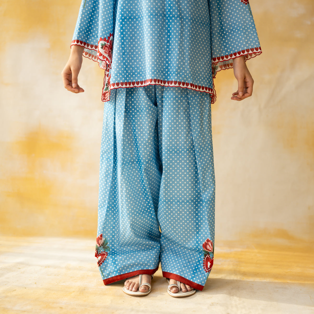 Chameli Mulmul Cotton Farshi Set - Azure