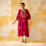 Noora Hand Embroidered Modal Kurta - Magenta