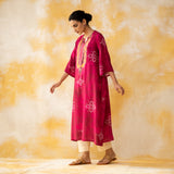 Noora Hand Embroidered Modal Kurta - Magenta