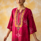 Noora Hand Embroidered Modal Kurta - Magenta