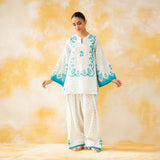 Senorita Hand Embroidered Mulmul Cotton Farshi Set - Phirozi