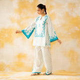 Senorita Hand Embroidered Mulmul Cotton Farshi Set - Phirozi