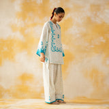 Senorita Hand Embroidered Mulmul Cotton Farshi Set - Phirozi