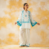 Senorita Hand Embroidered Mulmul Cotton Farshi Set - Phirozi