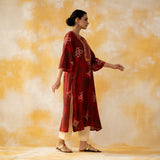 Noora Hand Embroidered Modal Kurta - Red