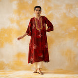 Noora Hand Embroidered Modal Kurta - Red