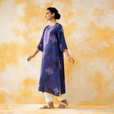 Noora Hand Embroidered Modal Kurta - Ink Blue