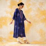 Noora Hand Embroidered Modal Kurta - Ink Blue