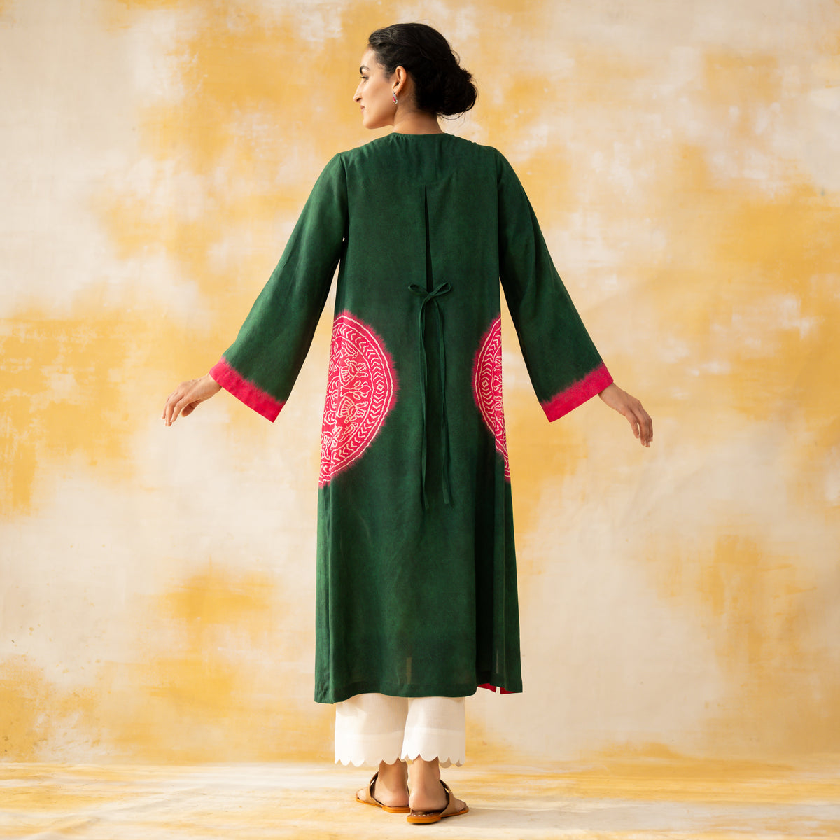 Pitaara Hand Embroidered Modal Kurta - Forest Green