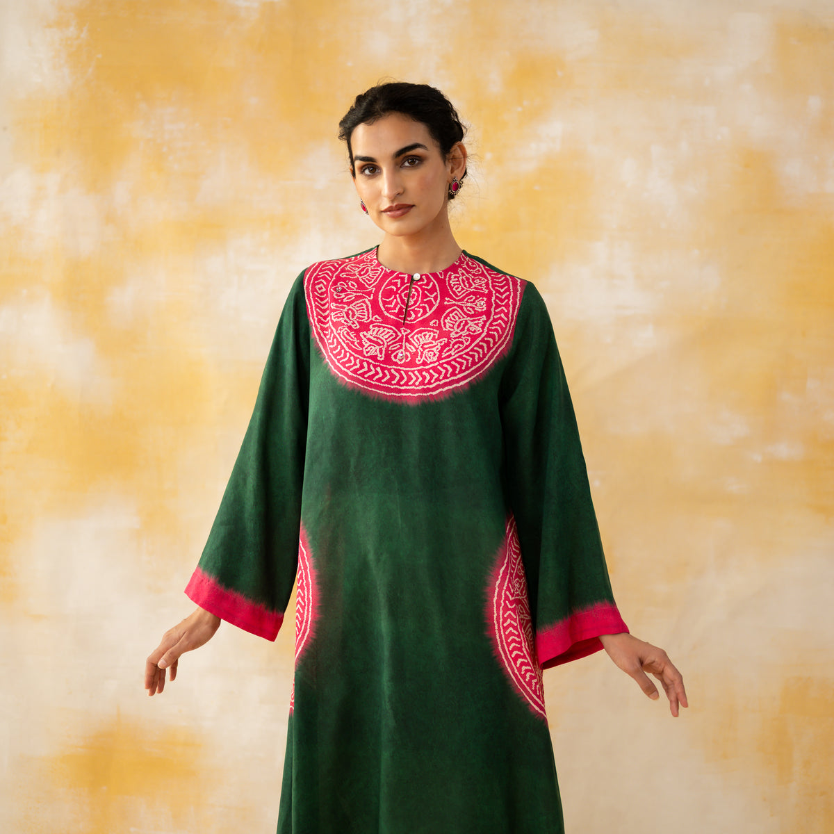 Pitaara Hand Embroidered Modal Kurta - Forest Green