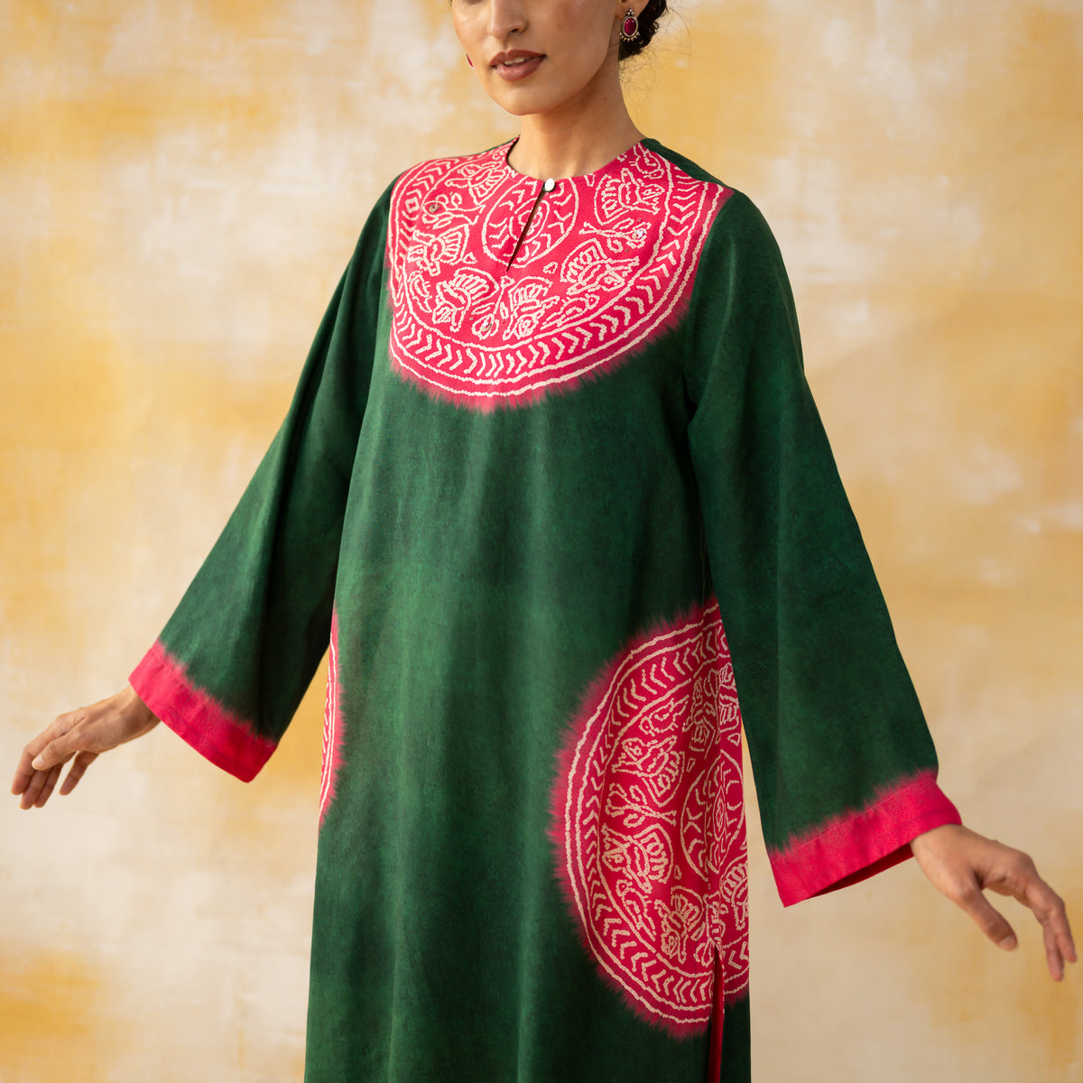 Pitaara Hand Embroidered Modal Kurta - Forest Green