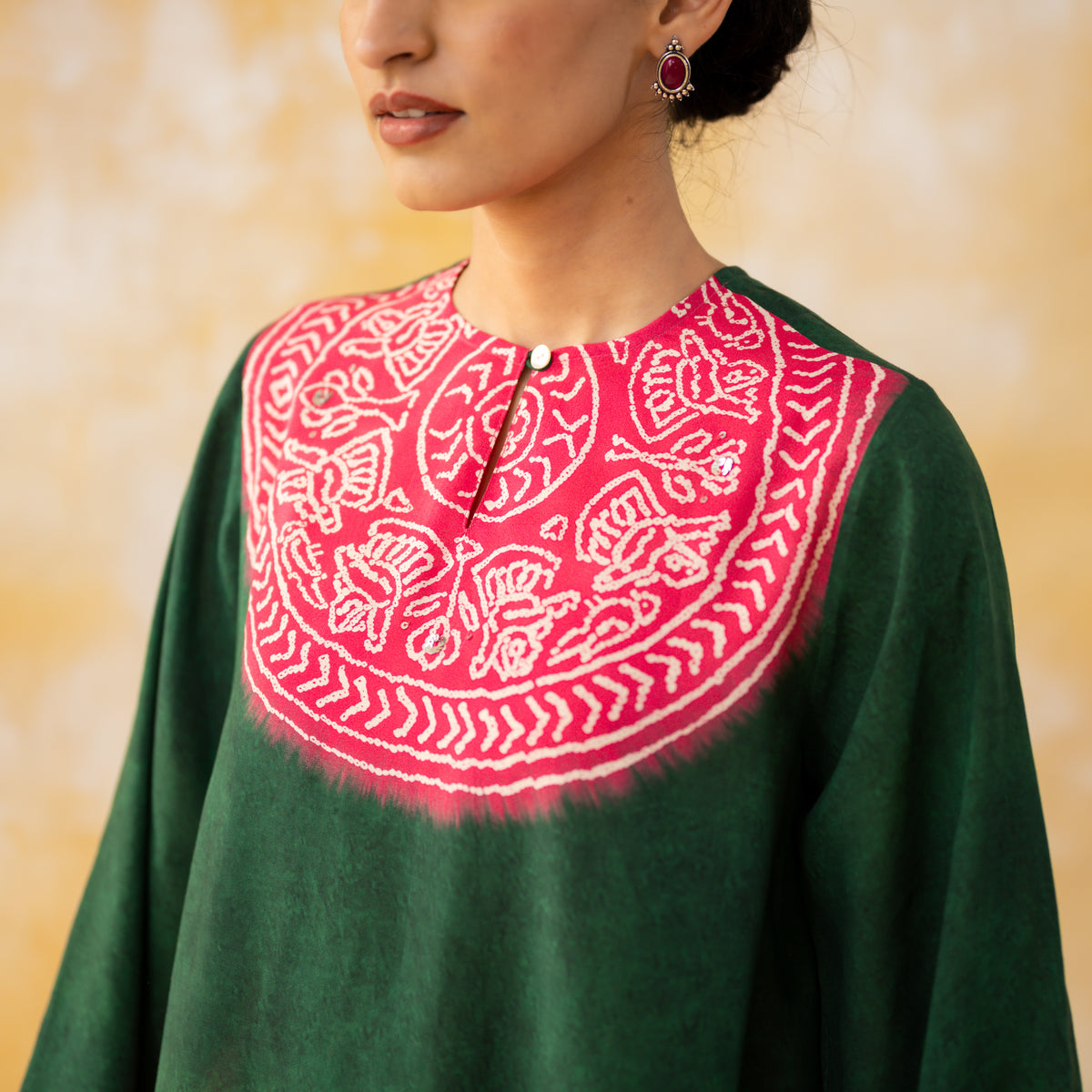 Pitaara Hand Embroidered Modal Kurta - Forest Green