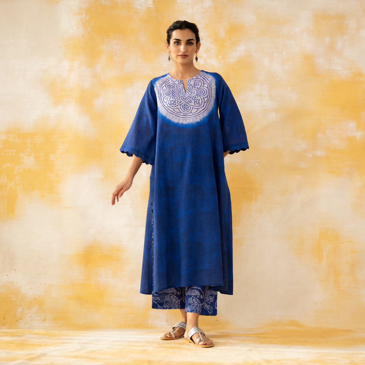 Vamika Hand Embroidered Slub Cotton Kurta Set - Royal Blue