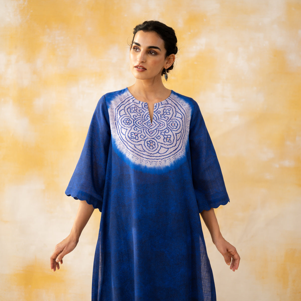 Vamika Hand Embroidered Slub Cotton Kurta Set - Royal Blue