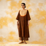 Vamika Hand Embroidered Slub Cotton Kurta Set - Hazelnut Brown