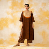 Vamika Hand Embroidered Slub Cotton Kurta Set - Hazelnut Brown