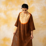Vamika Hand Embroidered Slub Cotton Kurta Set - Hazelnut Brown
