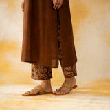 Vamika Hand Embroidered Slub Cotton Kurta Set - Hazelnut Brown