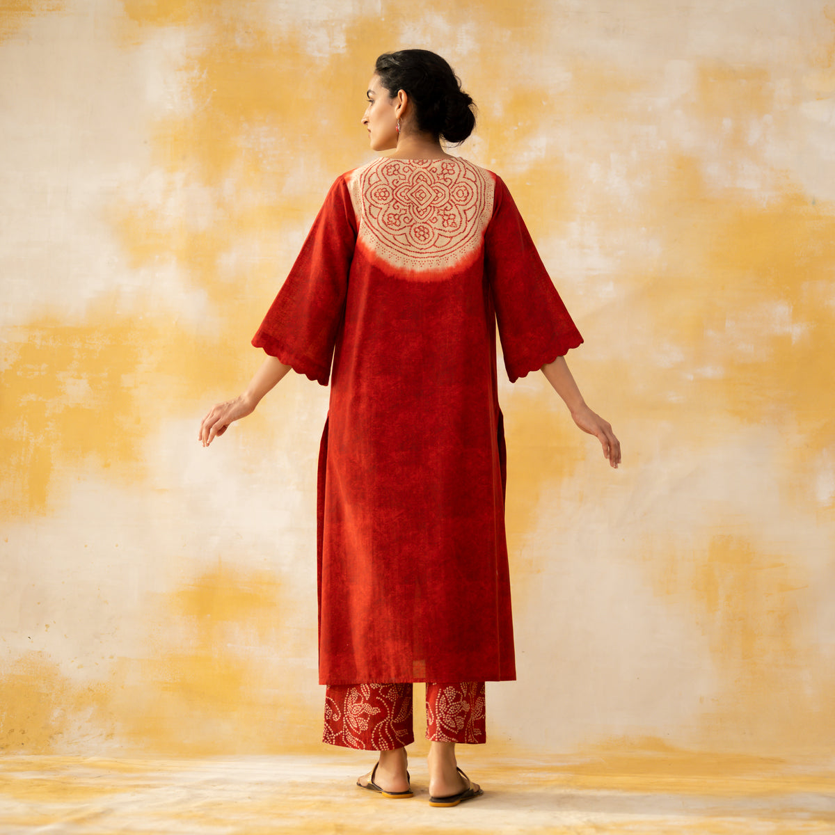 Vamika Hand Embroidered Slub Cotton Kurta Set - Sindoori Red