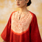 Vamika Hand Embroidered Slub Cotton Kurta Set - Sindoori Red