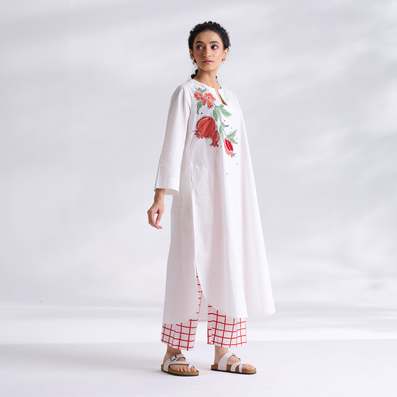 Anaar Patchwork Cotton Kurta Set - Peach