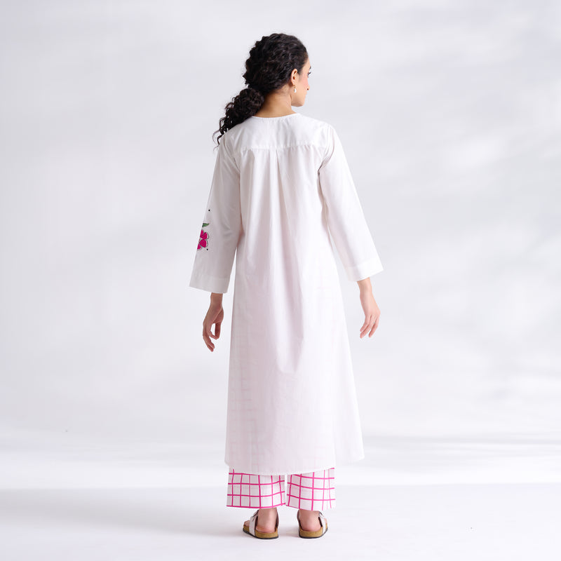Anaar Patchwork Cotton Kurta Set - Fuchsia