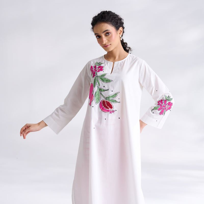 Anaar Patchwork Cotton Kurta Set - Fuchsia